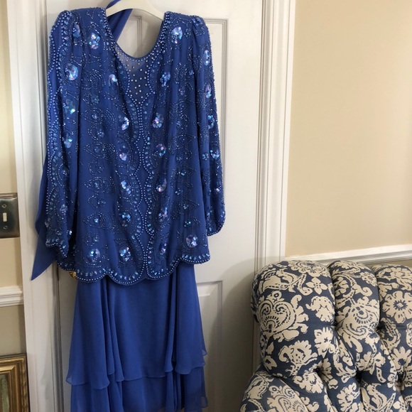 Jack Bryan blue formal beaded/ sequined dress with jacket size 16 - Picture 4 of 9